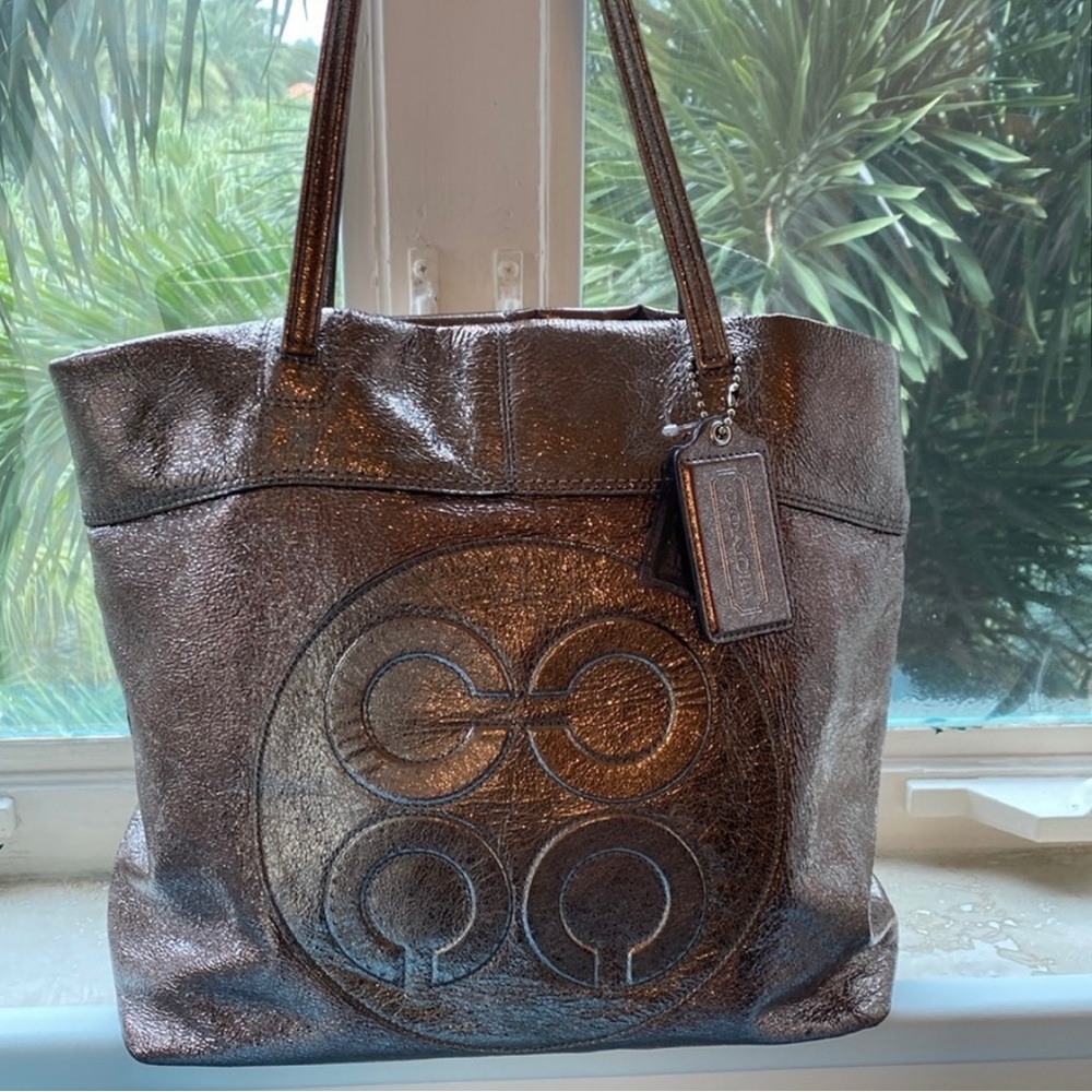 Coach Metallic Leather Embossed Tote - Picture 3 of 15